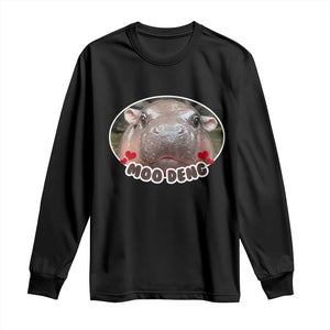 Baby Hippo Moo Deng Long Sleeve Shirt Cute Pygmy Hippopotamus Meme TS02 Black Print Your Wear