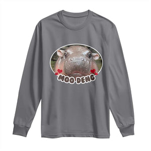 Baby Hippo Moo Deng Long Sleeve Shirt Cute Pygmy Hippopotamus Meme TS02 Charcoal Print Your Wear