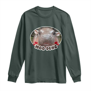 Baby Hippo Moo Deng Long Sleeve Shirt Cute Pygmy Hippopotamus Meme TS02 Dark Forest Green Print Your Wear