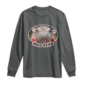 Baby Hippo Moo Deng Long Sleeve Shirt Cute Pygmy Hippopotamus Meme TS02 Dark Heather Print Your Wear