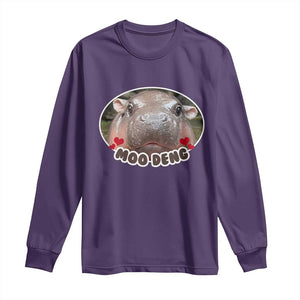 Baby Hippo Moo Deng Long Sleeve Shirt Cute Pygmy Hippopotamus Meme TS02 Purple Print Your Wear