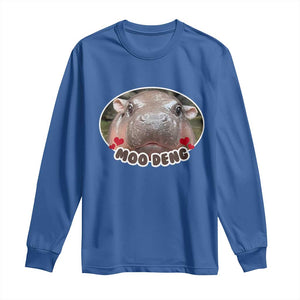 Baby Hippo Moo Deng Long Sleeve Shirt Cute Pygmy Hippopotamus Meme TS02 Royal Blue Print Your Wear