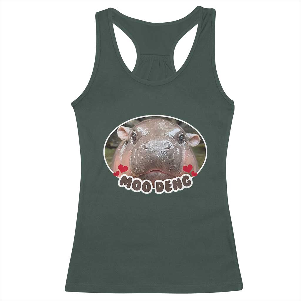 Baby Hippo Moo Deng Racerback Tank Top Cute Pygmy Hippopotamus Meme TS02 Dark Forest Green Print Your Wear