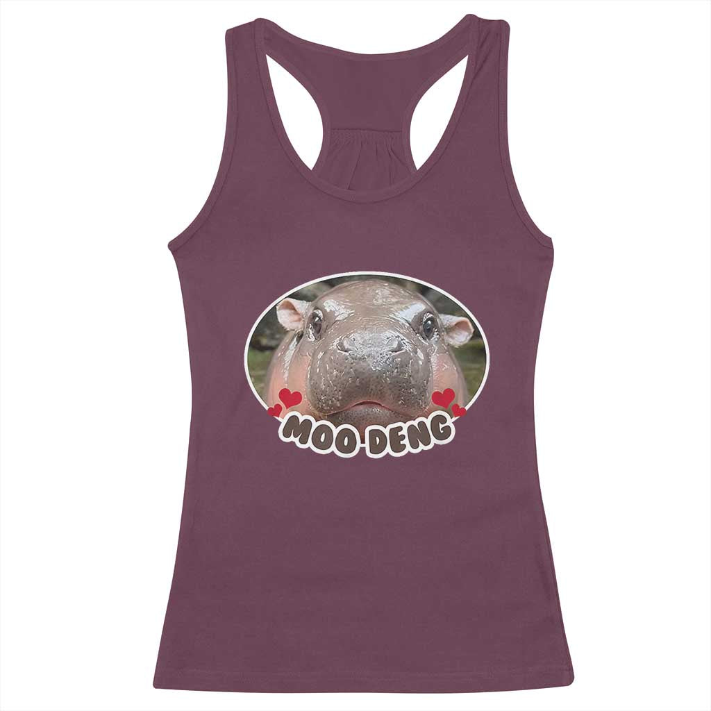 Baby Hippo Moo Deng Racerback Tank Top Cute Pygmy Hippopotamus Meme TS02 Maroon Print Your Wear