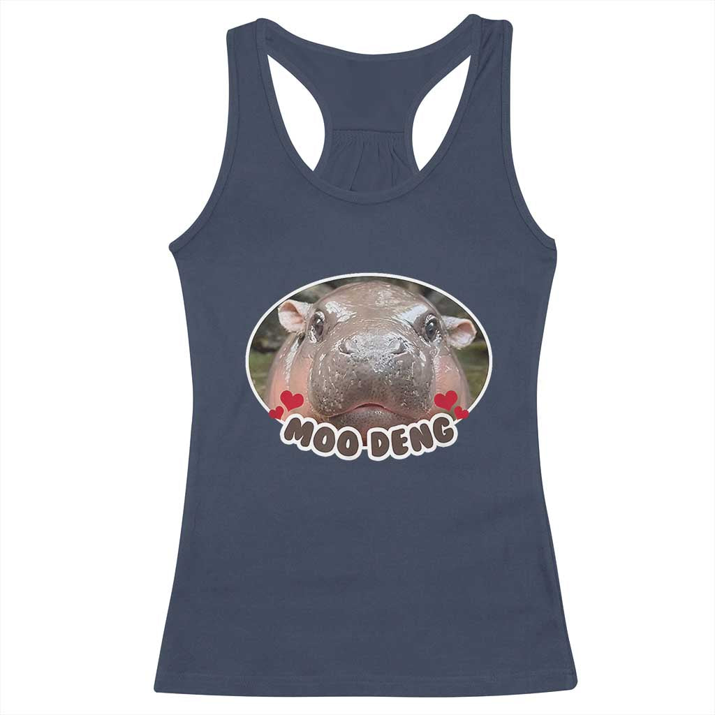 Baby Hippo Moo Deng Racerback Tank Top Cute Pygmy Hippopotamus Meme TS02 Navy Print Your Wear