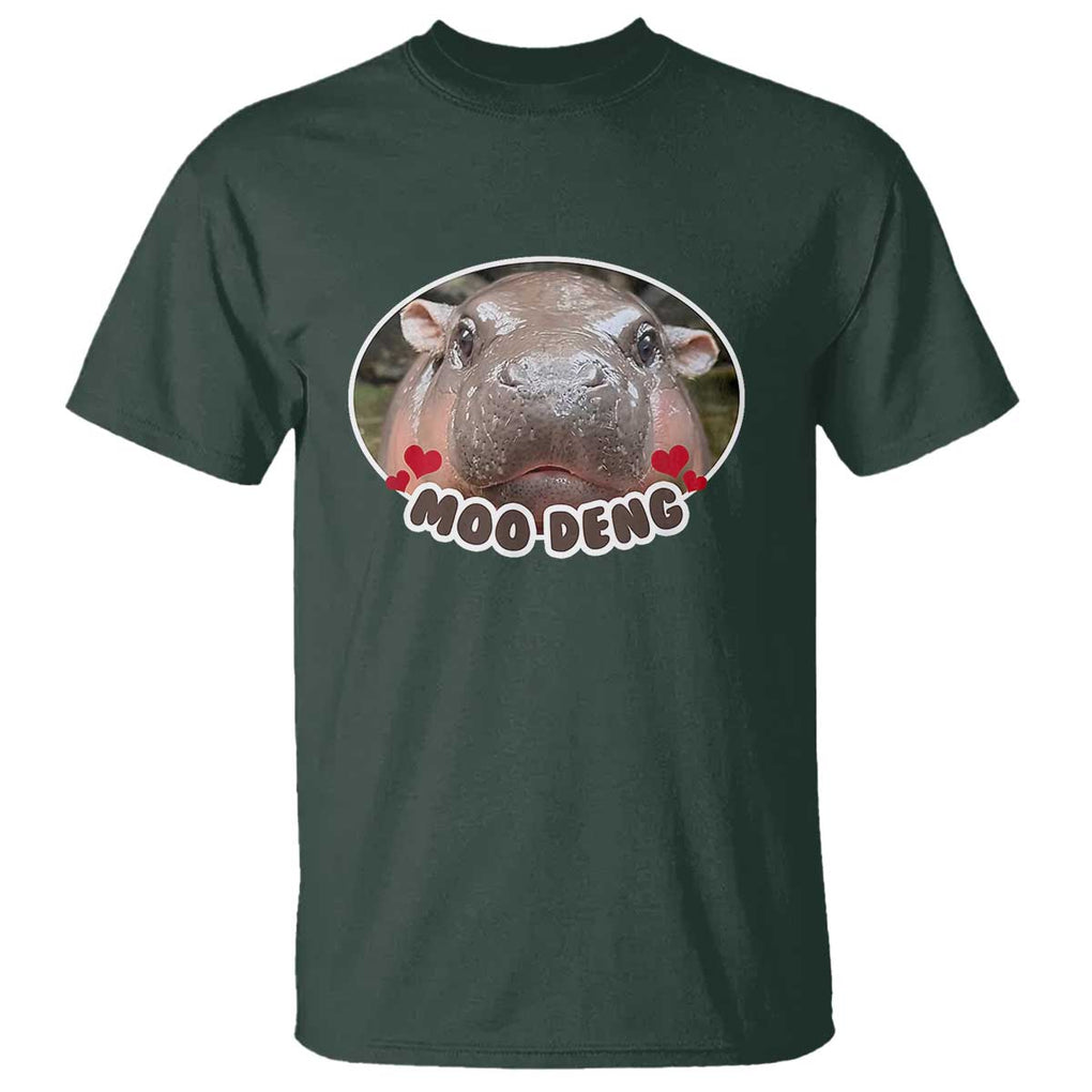 Baby Hippo Moo Deng T Shirt Cute Pygmy Hippopotamus Meme TS02 Dark Forest Green Print Your Wear