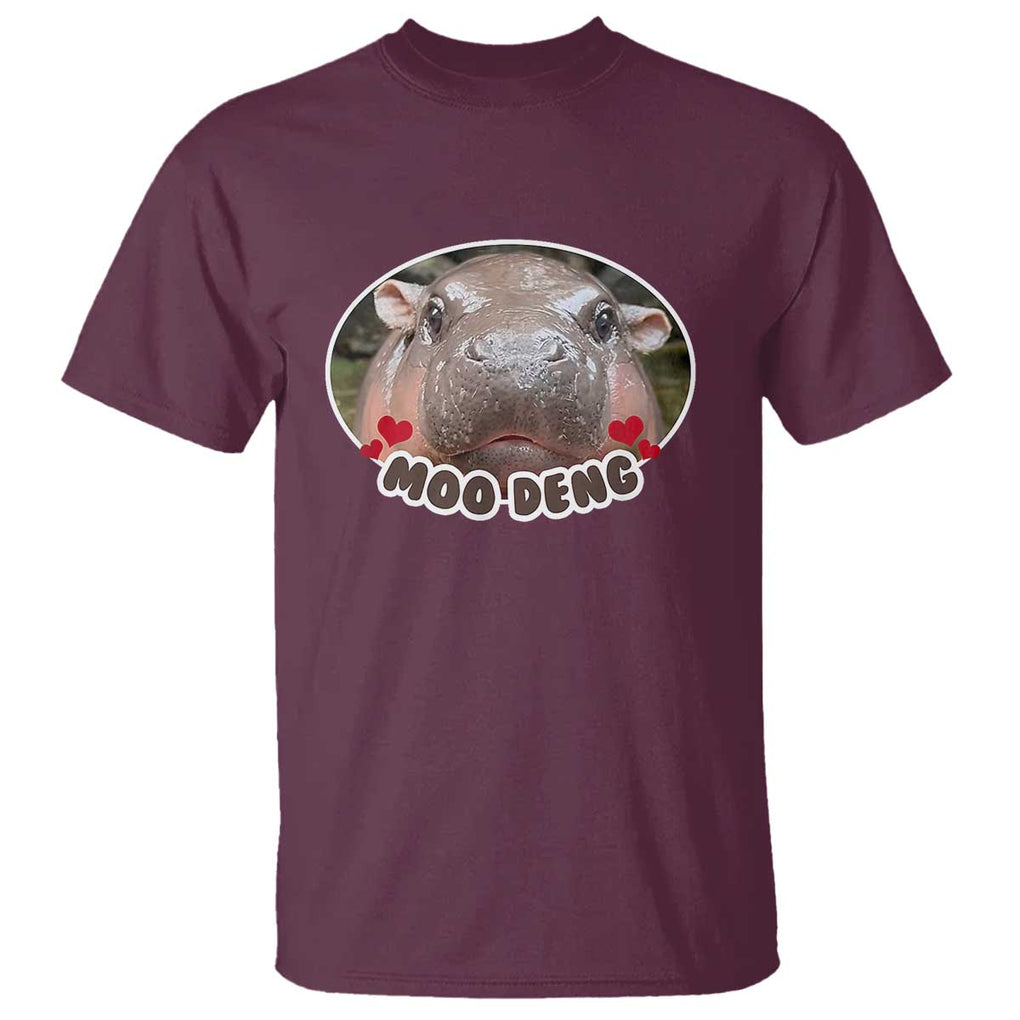 Baby Hippo Moo Deng T Shirt Cute Pygmy Hippopotamus Meme TS02 Maroon Print Your Wear