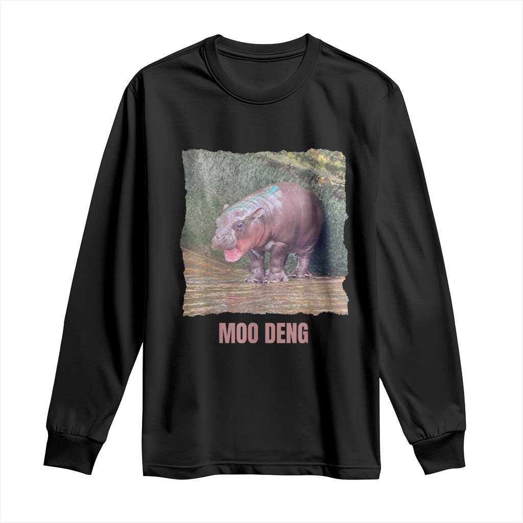 Baby Hippo Moo Deng Long Sleeve Shirt Cute Pygmy Hippopotamus In Thai TS02 Black Print Your Wear