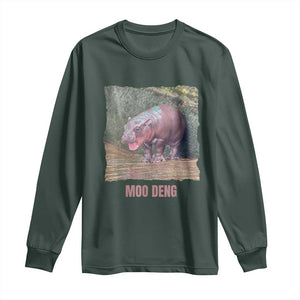 Baby Hippo Moo Deng Long Sleeve Shirt Cute Pygmy Hippopotamus In Thai TS02 Dark Forest Green Print Your Wear