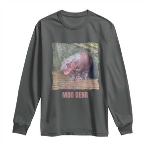 Baby Hippo Moo Deng Long Sleeve Shirt Cute Pygmy Hippopotamus In Thai TS02 Dark Heather Print Your Wear