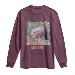 Baby Hippo Moo Deng Long Sleeve Shirt Cute Pygmy Hippopotamus In Thai TS02 Maroon Print Your Wear