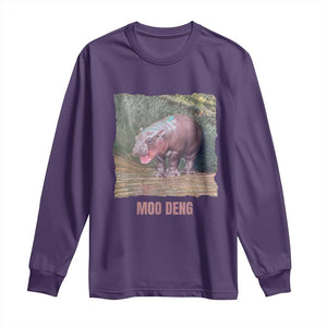 Baby Hippo Moo Deng Long Sleeve Shirt Cute Pygmy Hippopotamus In Thai TS02 Purple Print Your Wear