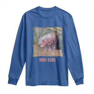 Baby Hippo Moo Deng Long Sleeve Shirt Cute Pygmy Hippopotamus In Thai TS02 Royal Blue Print Your Wear