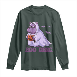 Baby Hippo Moo Deng Long Sleeve Shirt Boo-deng Halloween Cute Pygmy Hippopotamus TS02 Dark Forest Green Print Your Wear