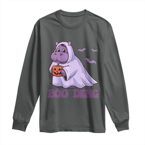 Baby Hippo Moo Deng Long Sleeve Shirt Boo-deng Halloween Cute Pygmy Hippopotamus TS02 Dark Heather Print Your Wear