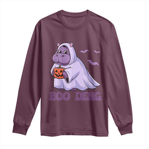 Baby Hippo Moo Deng Long Sleeve Shirt Boo-deng Halloween Cute Pygmy Hippopotamus TS02 Maroon Print Your Wear