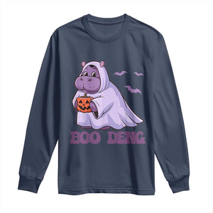 Baby Hippo Moo Deng Long Sleeve Shirt Boo-deng Halloween Cute Pygmy Hippopotamus TS02 Navy Print Your Wear