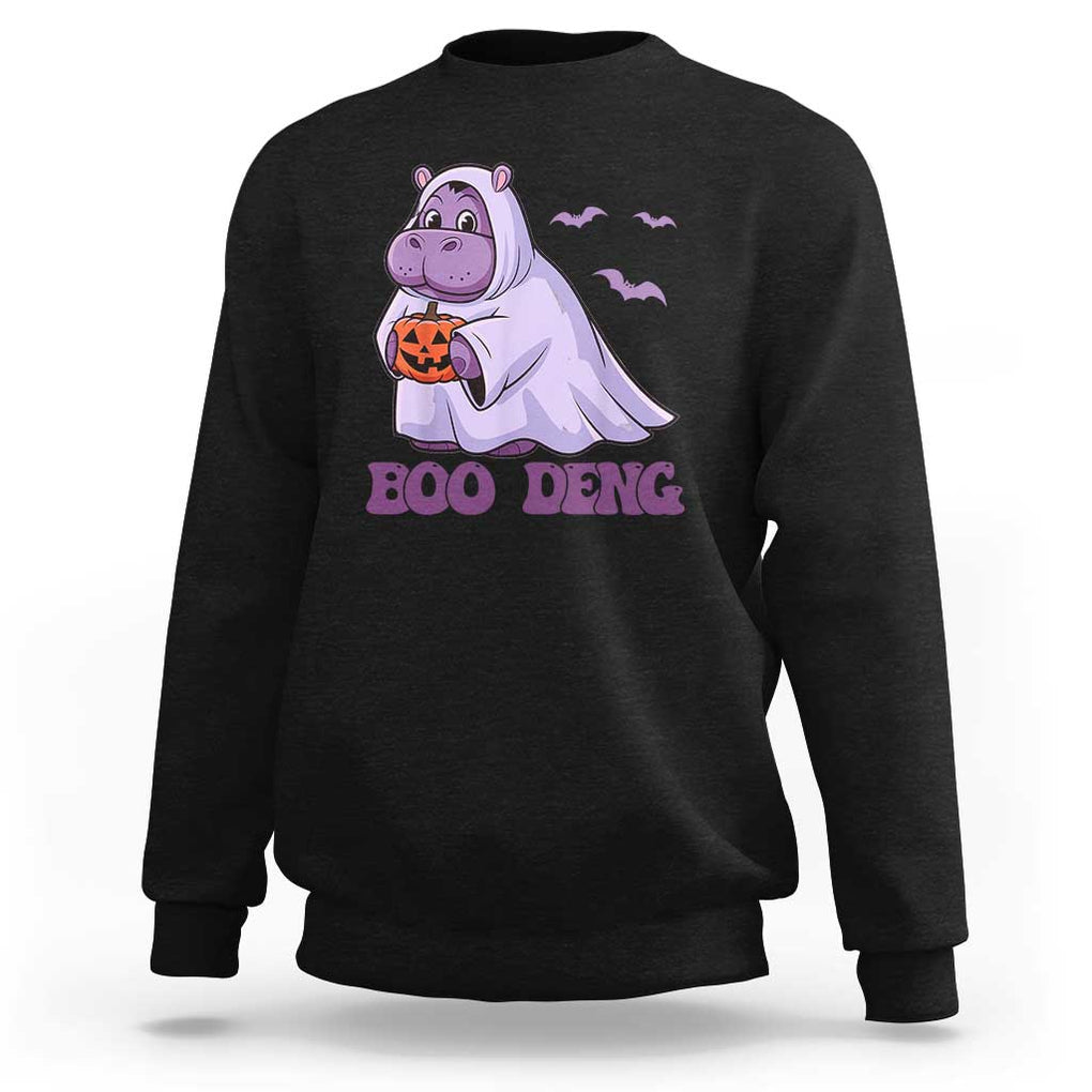 Baby Hippo Moo Deng Sweatshirt Boo-deng Halloween Cute Pygmy Hippopotamus TS02 Black Print Your Wear