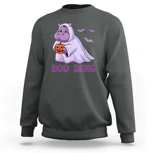 Baby Hippo Moo Deng Sweatshirt Boo-deng Halloween Cute Pygmy Hippopotamus TS02 Dark Heather Print Your Wear