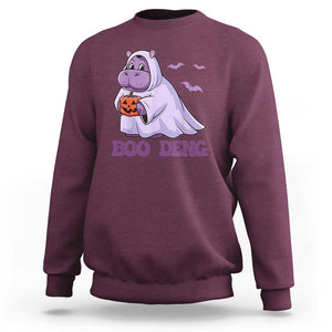 Baby Hippo Moo Deng Sweatshirt Boo-deng Halloween Cute Pygmy Hippopotamus TS02 Maroon Print Your Wear