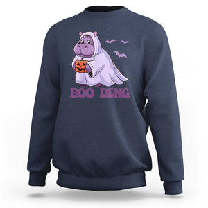 Baby Hippo Moo Deng Sweatshirt Boo-deng Halloween Cute Pygmy Hippopotamus TS02 Navy Print Your Wear