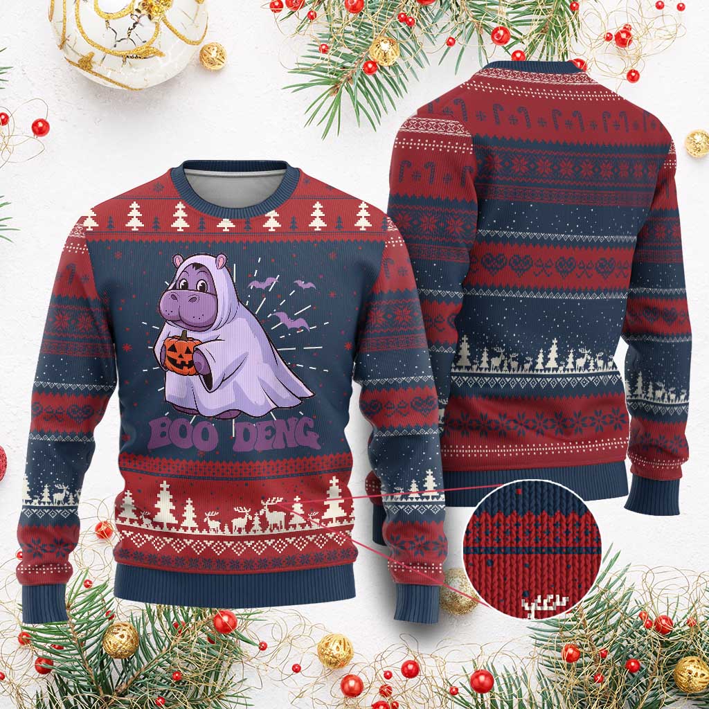 Baby Hippo Moo Deng Ugly Christmas Sweater Boo-deng Halloween Cute Pygmy Hippopotamus TS02 Burgundy Print Your Wear