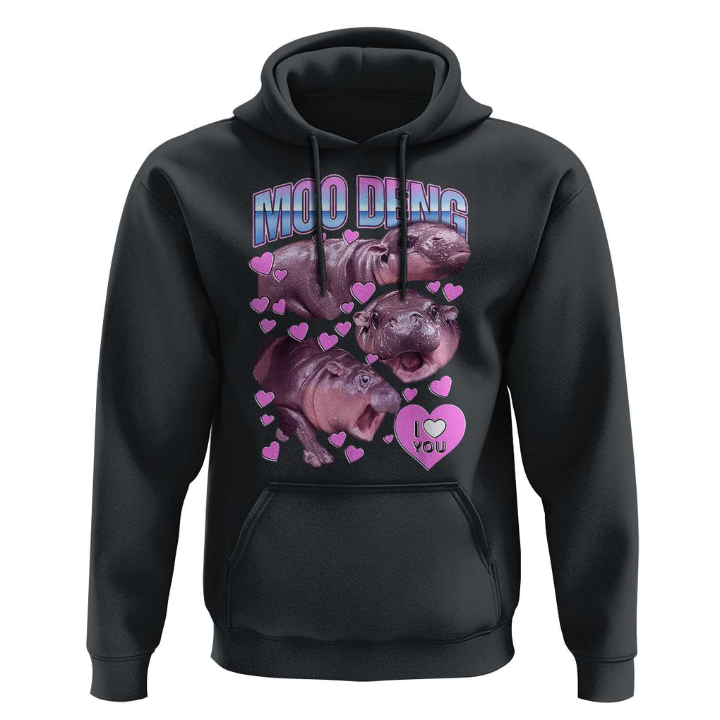 Baby Hippo Moo Deng Hoodie I Love Moo-Deng I Heart You Cute Pygmy Hippopotamus TS02 Black Print Your Wear
