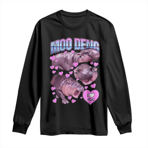 Baby Hippo Moo Deng Long Sleeve Shirt I Love Moo-Deng I Heart You Cute Pygmy Hippopotamus TS02 Black Print Your Wear