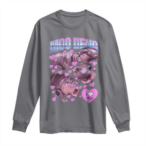 Baby Hippo Moo Deng Long Sleeve Shirt I Love Moo-Deng I Heart You Cute Pygmy Hippopotamus TS02 Charcoal Print Your Wear