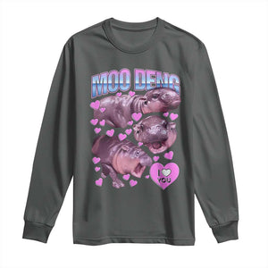 Baby Hippo Moo Deng Long Sleeve Shirt I Love Moo-Deng I Heart You Cute Pygmy Hippopotamus TS02 Dark Heather Print Your Wear