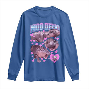 Baby Hippo Moo Deng Long Sleeve Shirt I Love Moo-Deng I Heart You Cute Pygmy Hippopotamus TS02 Royal Blue Print Your Wear