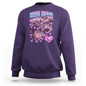 Baby Hippo Moo Deng Sweatshirt I Love Moo-Deng I Heart You Cute Pygmy Hippopotamus TS02 Purple Print Your Wear