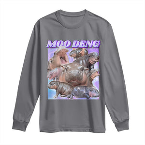 Baby Hippo Moo Deng Long Sleeve Shirt The Famous Cute Pygmy Hippopotamus TS02 Charcoal Print Your Wear