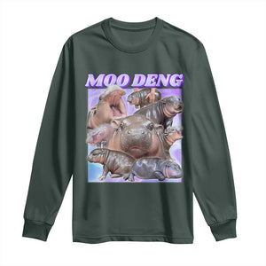 Baby Hippo Moo Deng Long Sleeve Shirt The Famous Cute Pygmy Hippopotamus TS02 Dark Forest Green Print Your Wear