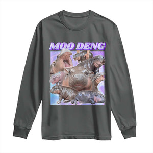 Baby Hippo Moo Deng Long Sleeve Shirt The Famous Cute Pygmy Hippopotamus TS02 Dark Heather Print Your Wear