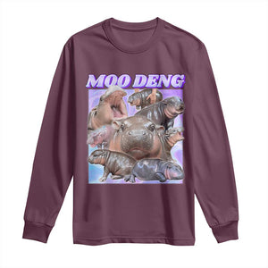 Baby Hippo Moo Deng Long Sleeve Shirt The Famous Cute Pygmy Hippopotamus TS02 Maroon Print Your Wear