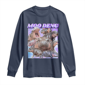 Baby Hippo Moo Deng Long Sleeve Shirt The Famous Cute Pygmy Hippopotamus TS02 Navy Print Your Wear