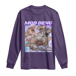 Baby Hippo Moo Deng Long Sleeve Shirt The Famous Cute Pygmy Hippopotamus TS02 Purple Print Your Wear