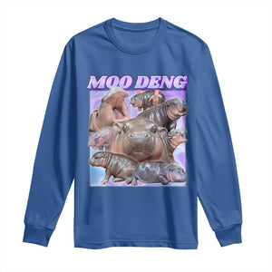 Baby Hippo Moo Deng Long Sleeve Shirt The Famous Cute Pygmy Hippopotamus TS02 Royal Blue Print Your Wear