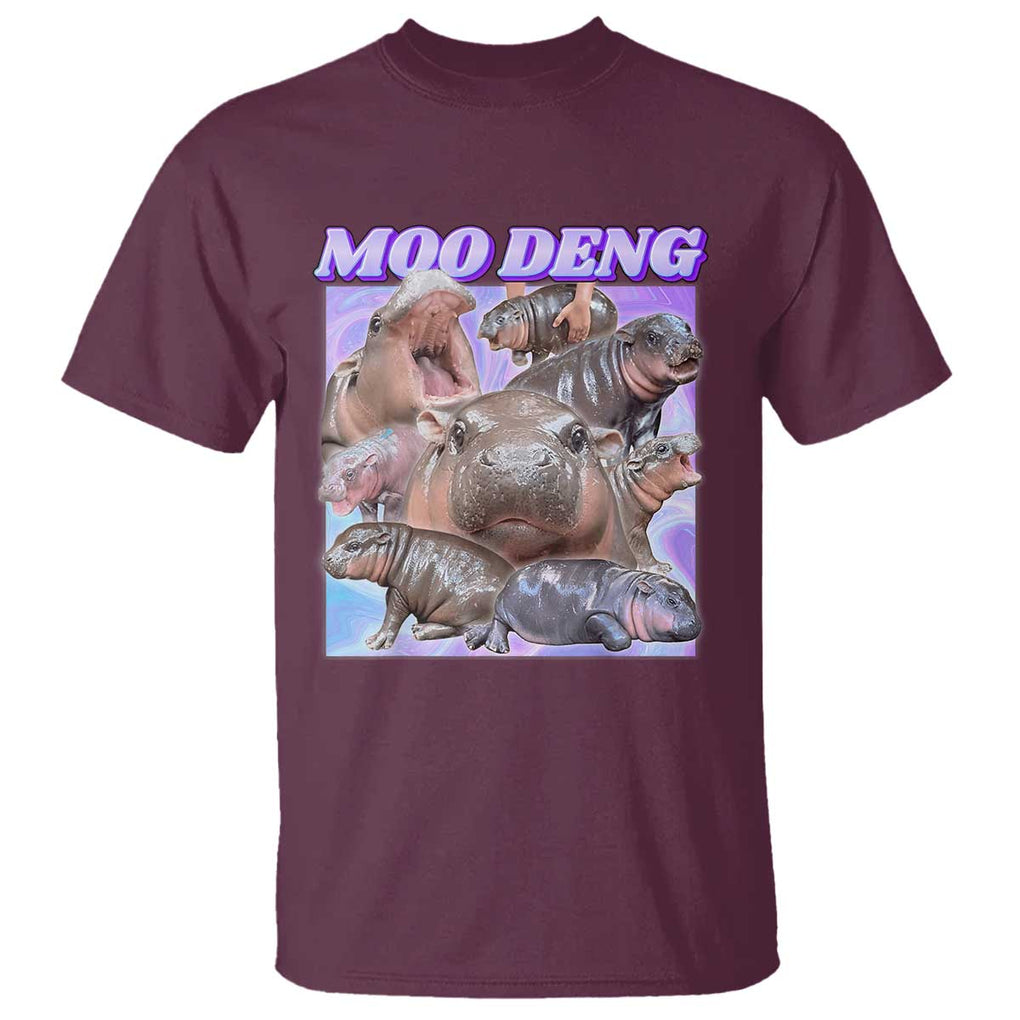 Baby Hippo Moo Deng T Shirt The Famous Cute Pygmy Hippopotamus TS02 Maroon Print Your Wear