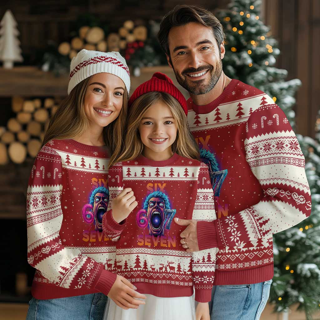 Mason 67 Chaos Edition Ugly Christmas Sweater Psychedelic Screaming Six Seven Meme TS02 Red Beige Print Your Wear