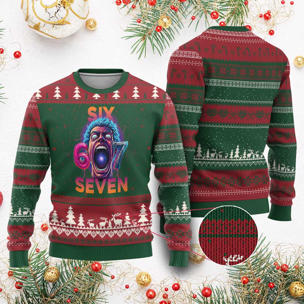 Mason 67 Chaos Edition Ugly Christmas Sweater Psychedelic Screaming Six Seven Meme TS02 Red Green Print Your Wear