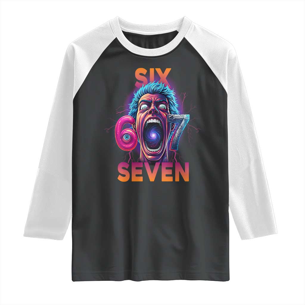Mason 67 Chaos Edition Raglan Shirt Psychedelic Screaming Six Seven Meme TS02 Black White Print Your Wear