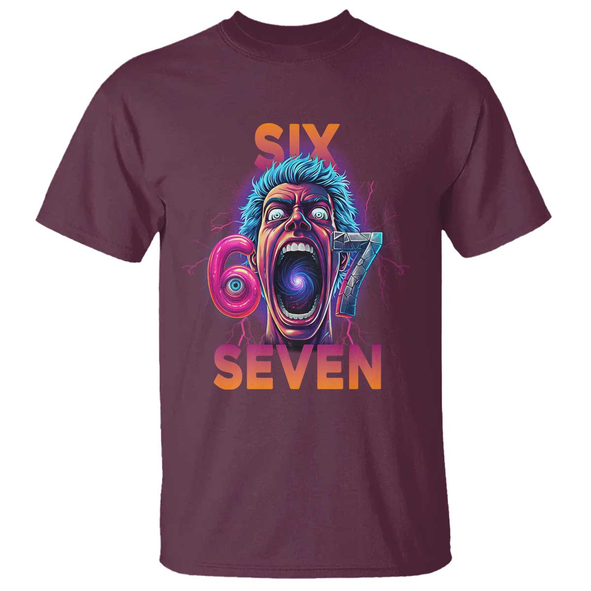 Mason 67 Chaos Edition T Shirt Psychedelic Screaming Six Seven Meme TS02 Maroon Print Your Wear