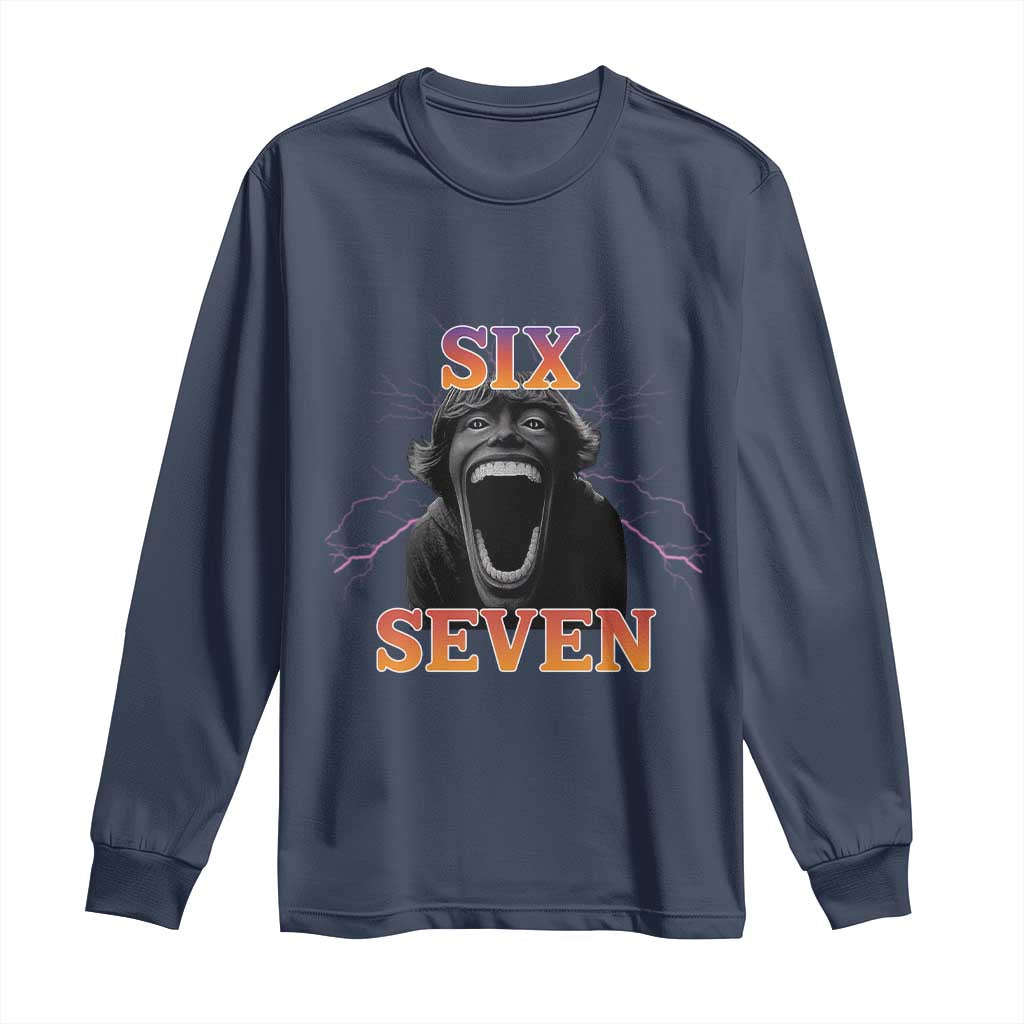 Mason 67 Kid Meme Long Sleeve Shirt Devil Edit Viral Six Seven Scream TS02 Navy Print Your Wear