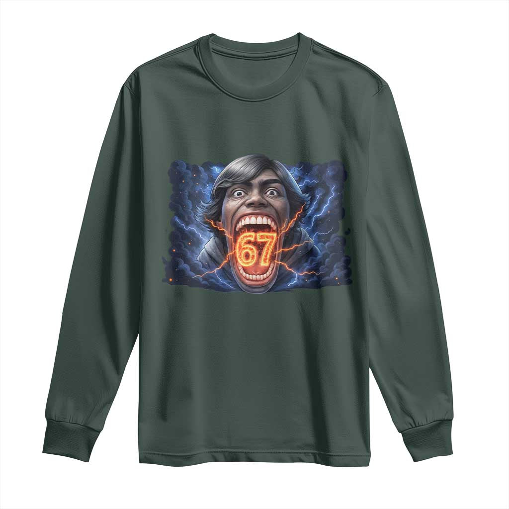 Screaming Mason 67 Kid Meme Long Sleeve Shirt Six Seven Viral Devil Transformation Horror Edit TS02 Dark Forest Green Print Your Wear