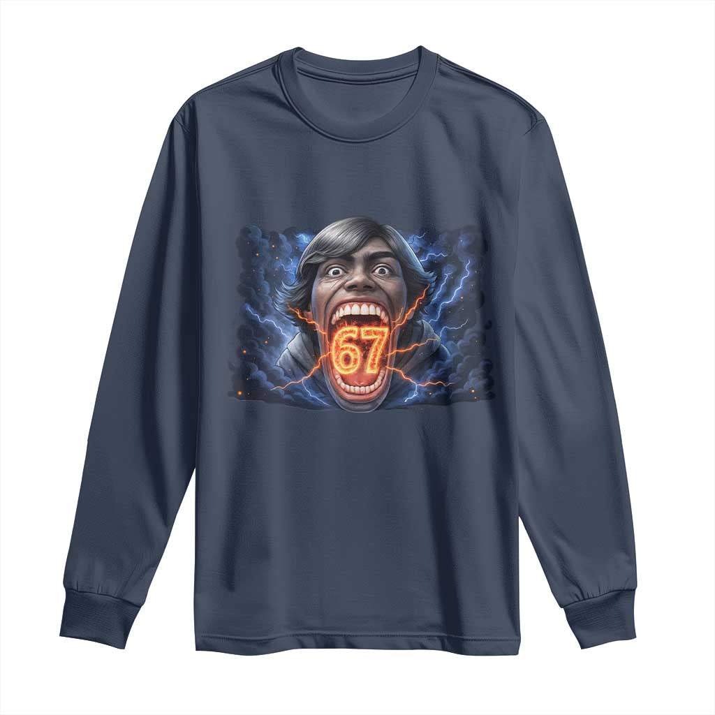 Screaming Mason 67 Kid Meme Long Sleeve Shirt Six Seven Viral Devil Transformation Horror Edit TS02 Navy Print Your Wear