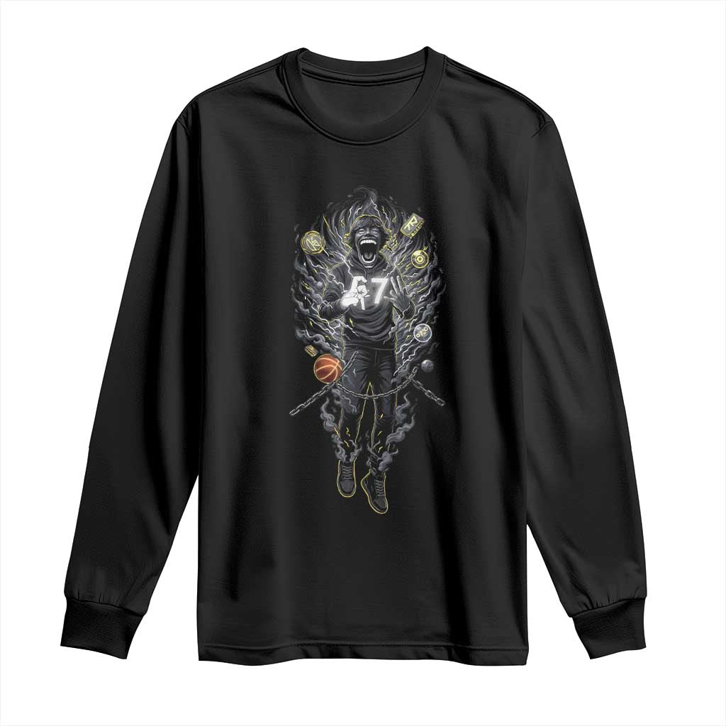 Mason 67 Energy Overload Long Sleeve Shirt Six Seven Meme Lightning Horror Devil Edit TS02 Black Print Your Wear