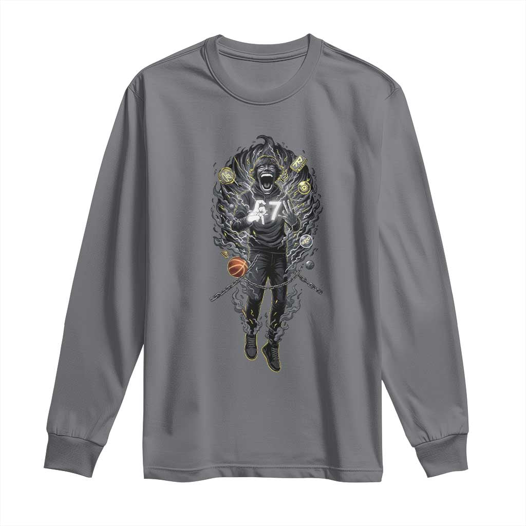 Mason 67 Energy Overload Long Sleeve Shirt Six Seven Meme Lightning Horror Devil Edit TS02 Charcoal Print Your Wear