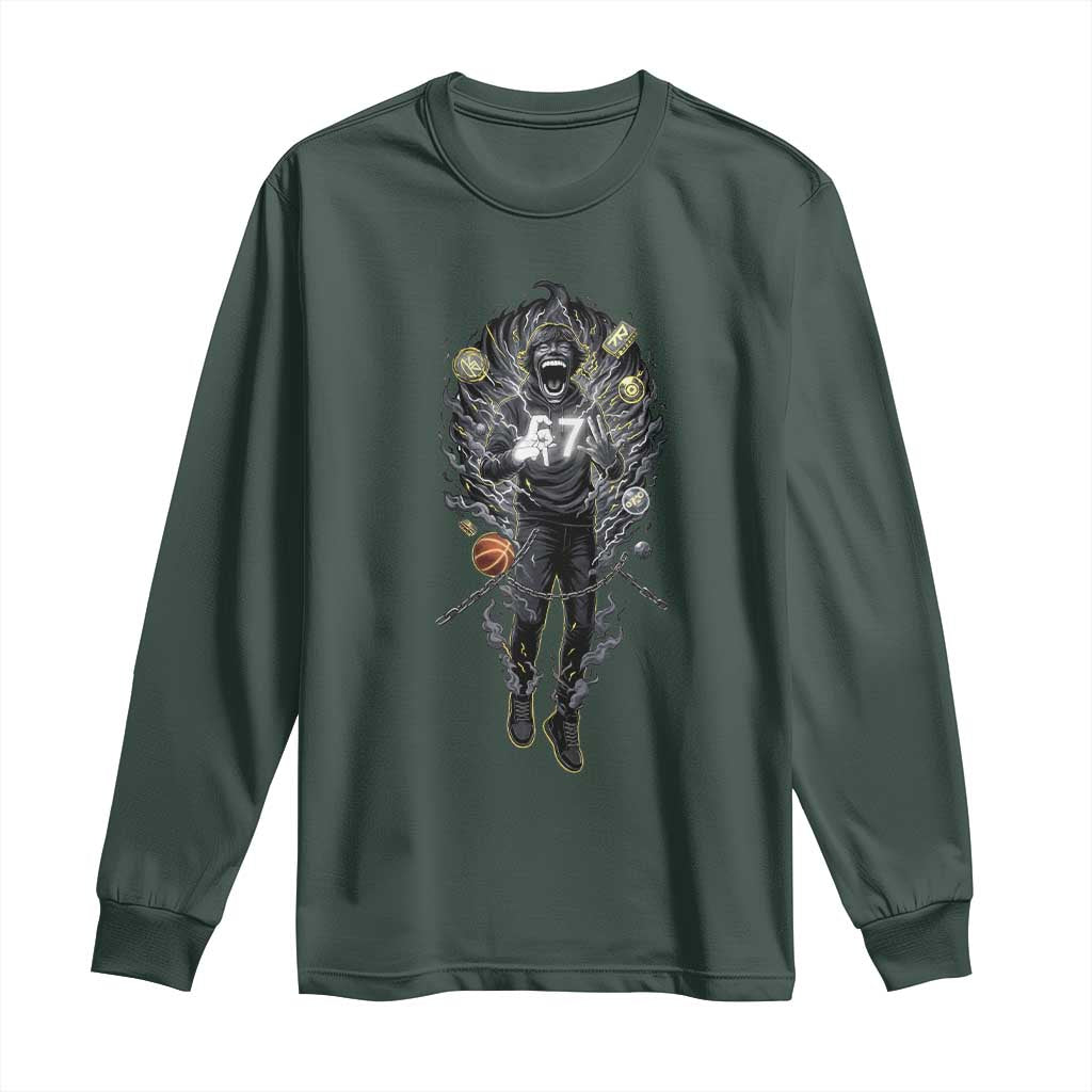 Mason 67 Energy Overload Long Sleeve Shirt Six Seven Meme Lightning Horror Devil Edit TS02 Dark Forest Green Print Your Wear